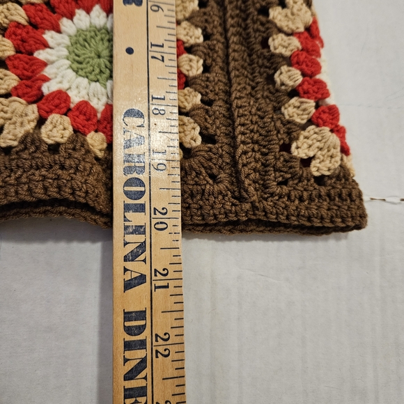 Crochet Granny Square Vest Brown Multi Color Floral Boho Design OS - Picture 9 of 9